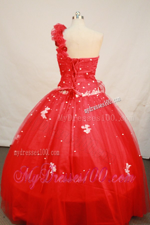 One Shouler Beading Quinceanera Dresses with Handmade flowers